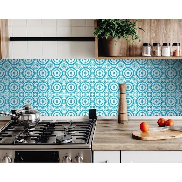 Homeroots 7 x 7 in. Aqua Gerber Removable Peel & Stick Tiles 400388 - main